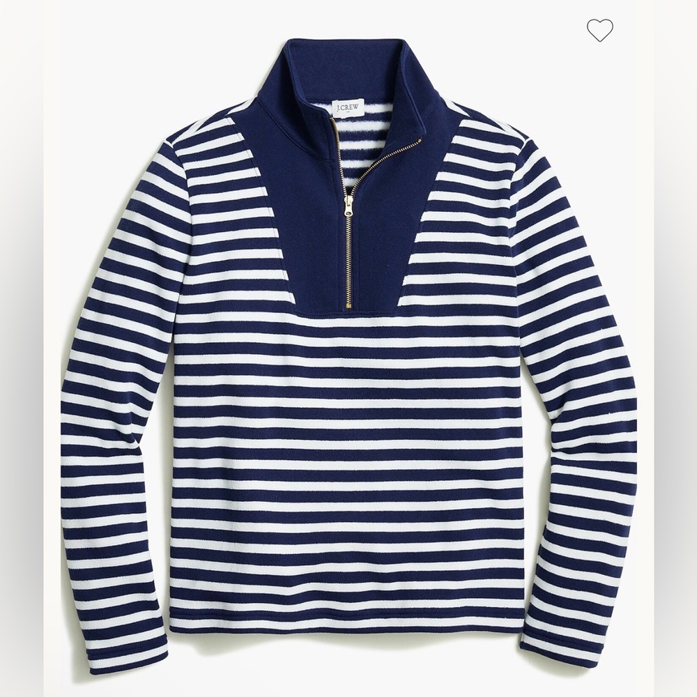 J.Crew Striped Cloudspun Fleece Half-Zip Sweatshirt Navy White Size Medium